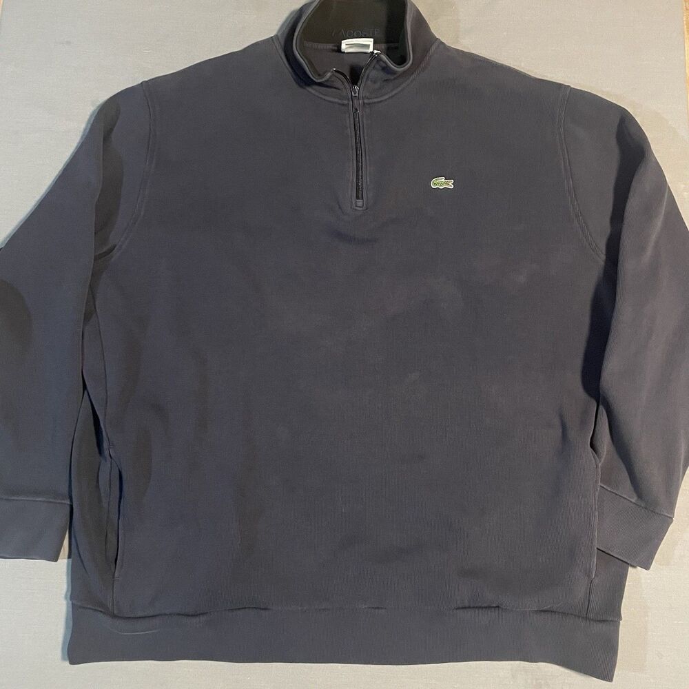 Lacoste Sweatshirt Mens 10R Pullover Navy Blue Quarter Zip Logo Pockets Big Tall